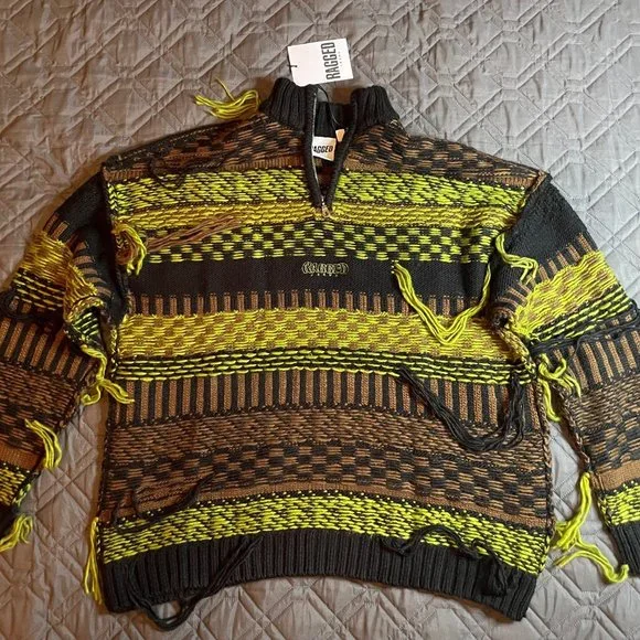 The Ragged Priest heavy half zip knitted sweater in brown - Size Men's XL